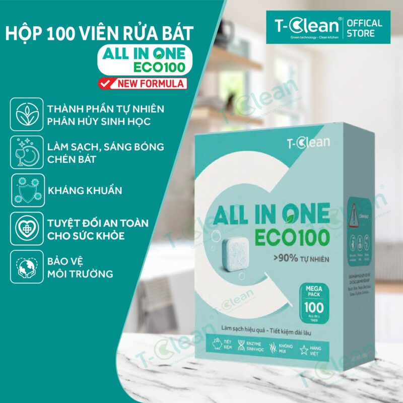 Viên rửa bát T-Clean Eco100 100 viên 12g cho máy rửa bát