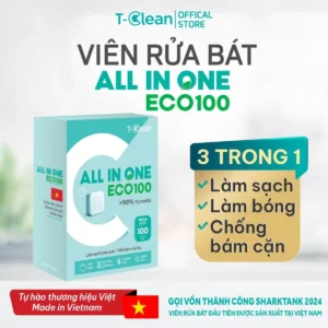 Viên rửa bát T-Clean Eco100 hộp 100 viên 12g cho máy rửa bát