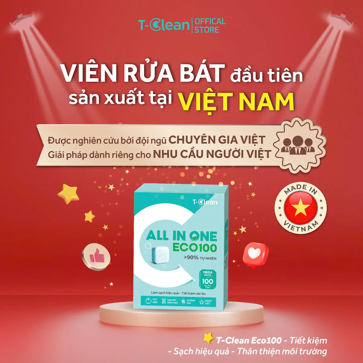 Hộp 100 viên All in One Eco100 T-Clean 34_7 Viên rửa bát T-Clean Eco100 100 viên 12g cho máy rửa bát