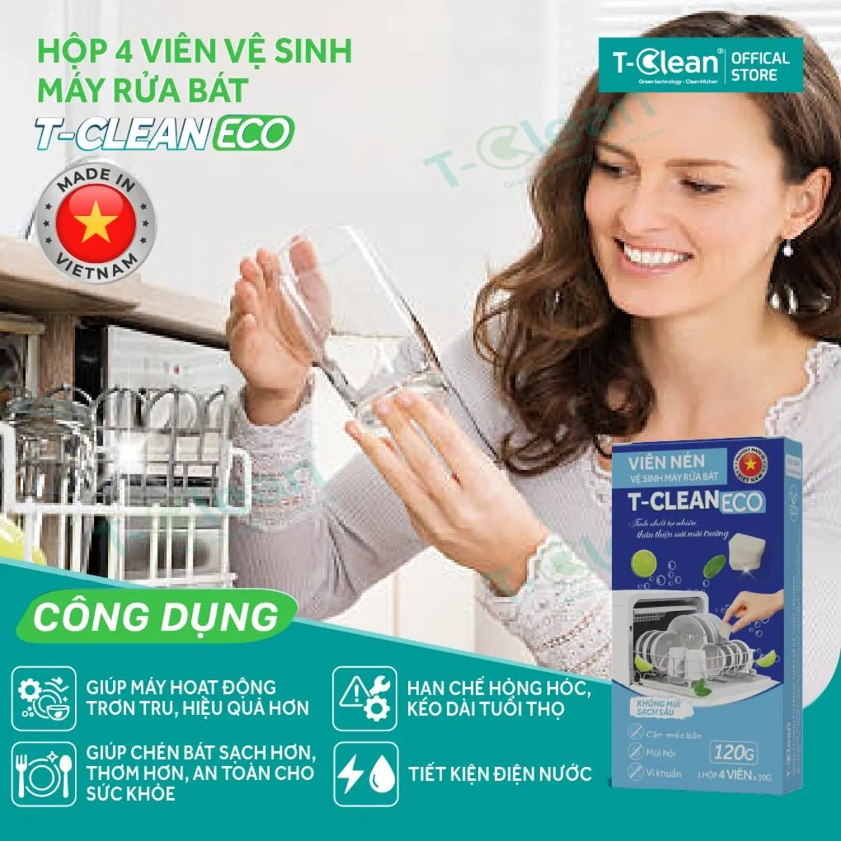 Hộp 4 Viên vệ sinh MRB-02_12 Viên vệ sinh máy rửa bát T-Clean Eco