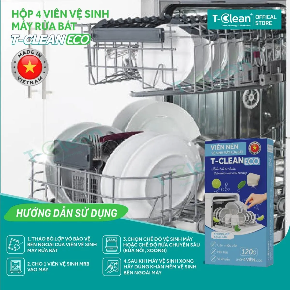 Hộp 4 Viên vệ sinh MRB-03_13 Viên vệ sinh máy rửa bát T-Clean Eco