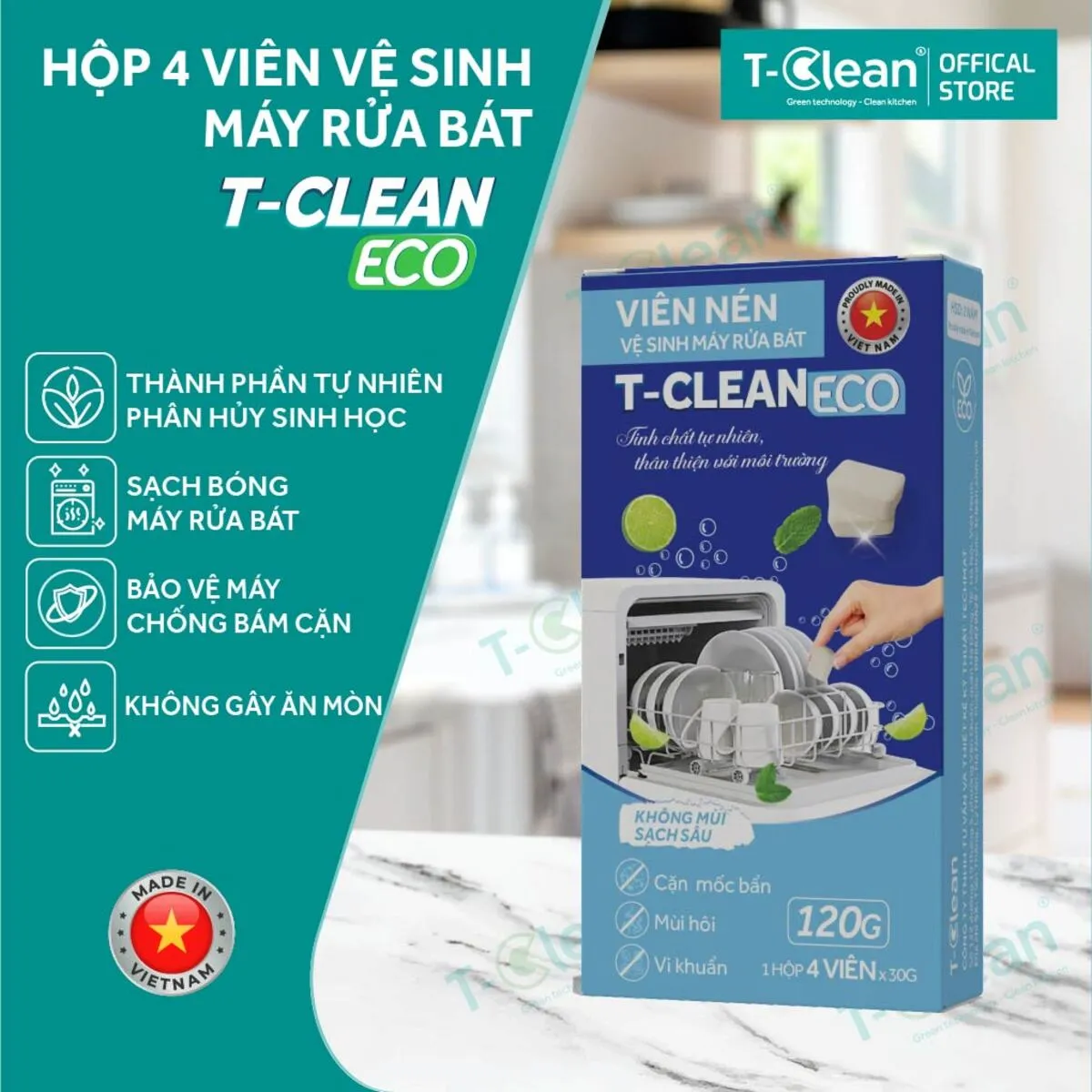 Hộp 4 Viên vệ sinh MRB-04_8 Viên vệ sinh máy rửa bát T-Clean Eco