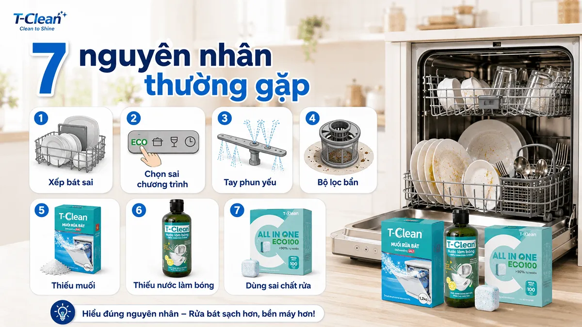 7 nguyên nhân thường gặp khiến máy rửa bát rửa không sạch