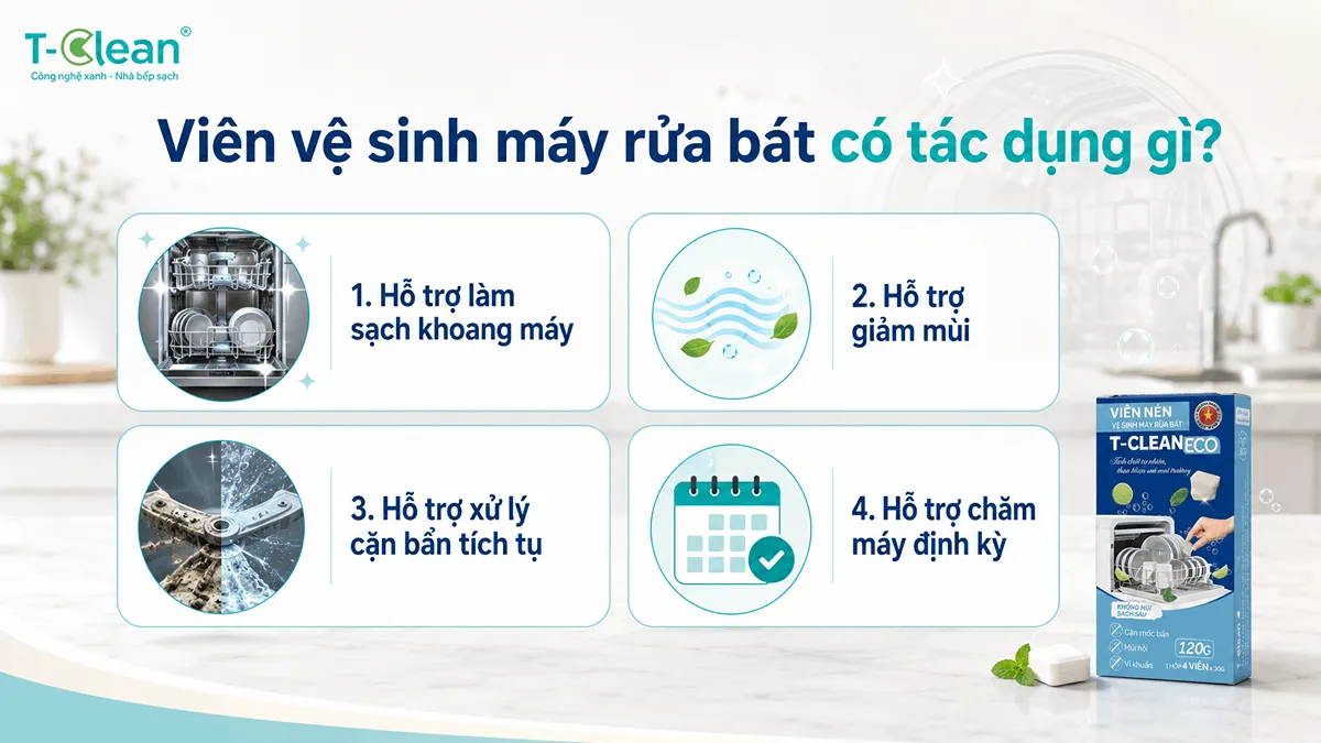 Các công dụng chính của viên vệ sinh máy rửa bát