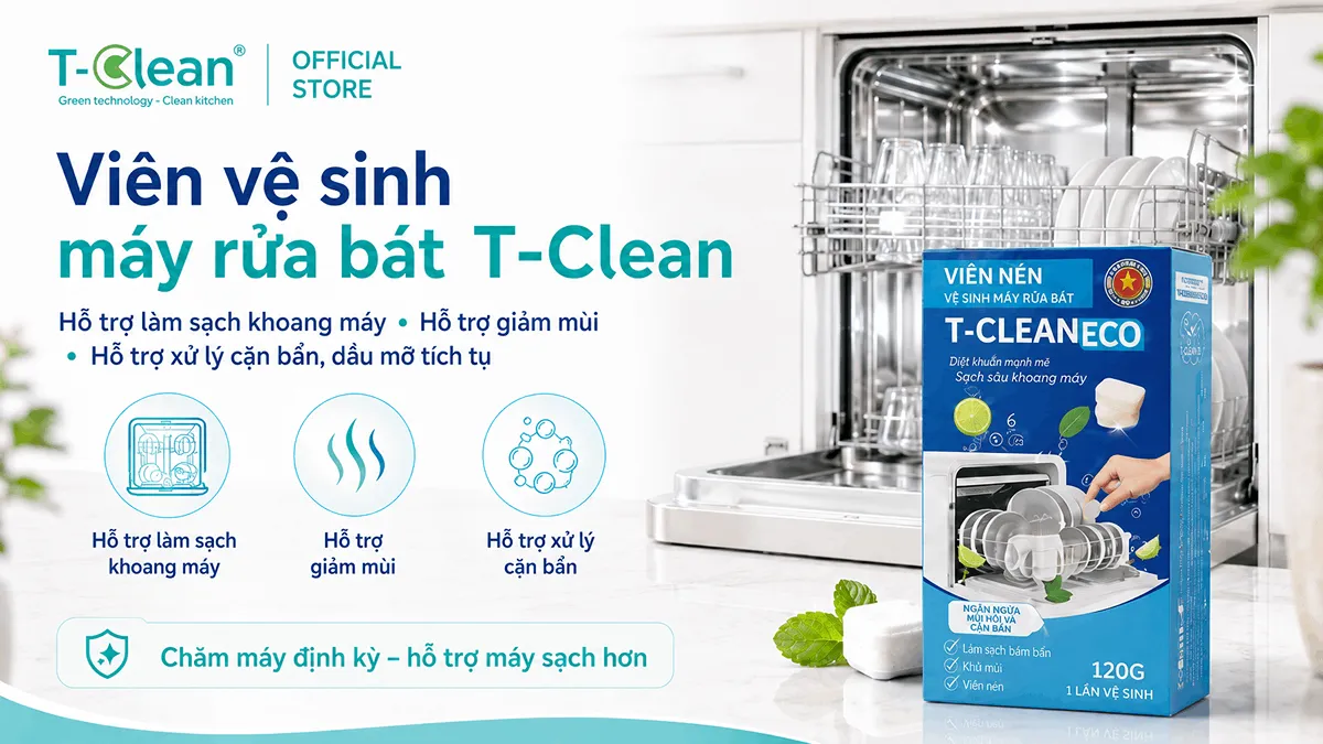 Viên vệ sinh máy rửa bát T-Clean hỗ trợ giảm mùi và làm sạch khoang máy